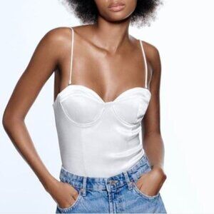 Zara White Satin Bustier Bodysuit